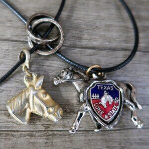 Texas Lone Star Horse Pendant Necklace Western Charms Black Cord